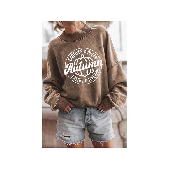 Azura Exchange  Brown Autumn Pumpkin Print Loose Drop Shoulder Sweatshirt - Picture 1 of 5